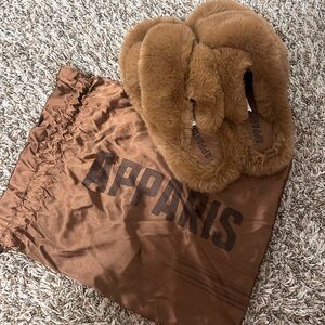Apparis Light Brown Faux Fur Slippers, Never Worn, Size 7, Comes with bag